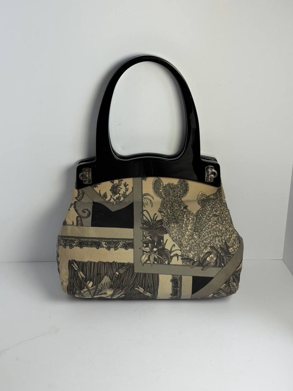 Salvatore Ferragamo Convertible Archival Scarf-Print Canvas Top Handle Bag - Picture 9 of 15